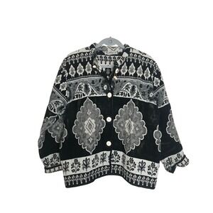 Vintage Flashback Womens Black White Tapestry Jacket Geometric M